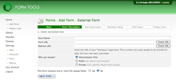 Add External Form - Step 2, direct form