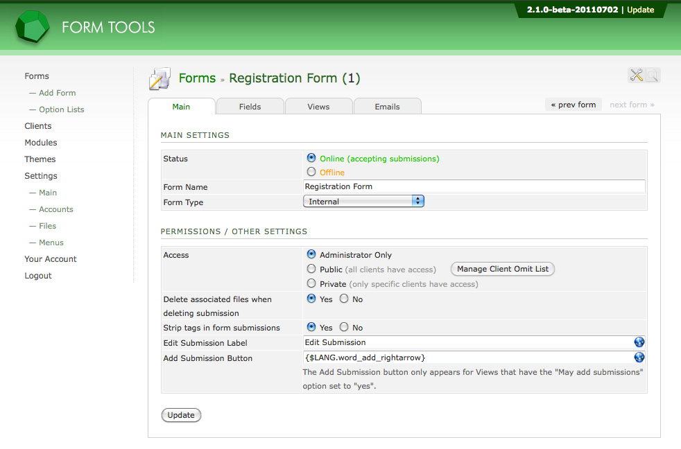 Submit формы. Update formats. Tool example Toolbox form. Add submission.